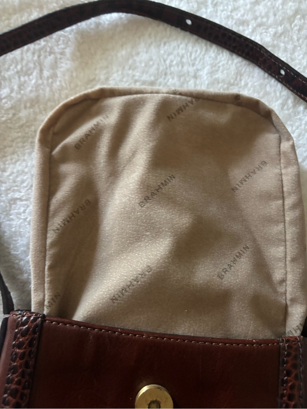 Vintage Brahmin Leather Croc Trim Bucket Crossbody Bag Brown EUC - Picture 7 of 10